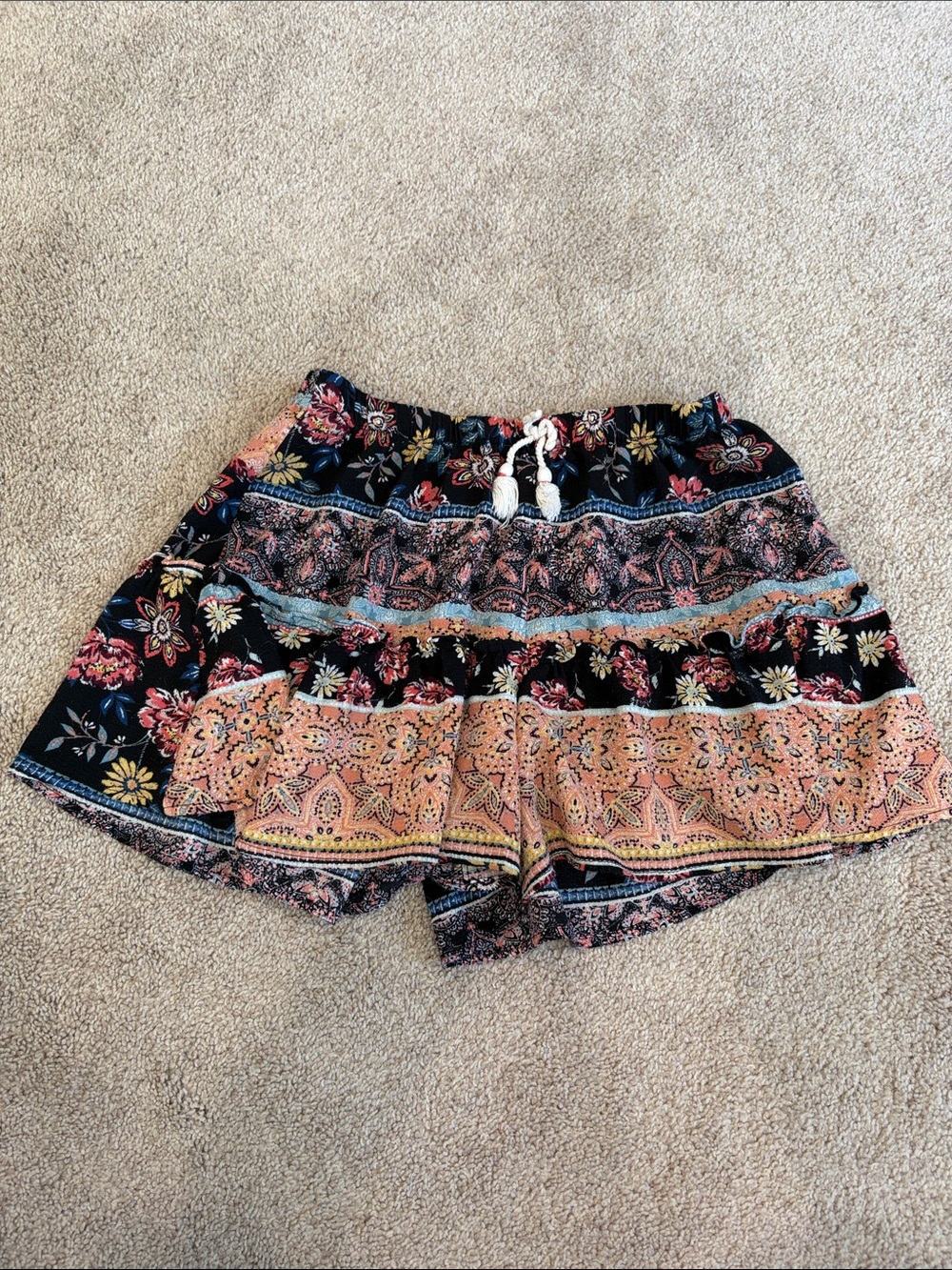 art class Black Multi Boho Tiered Floral High-Waist Shorts